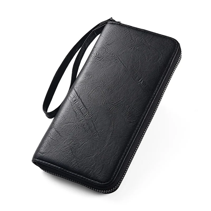 2026 Neue Mode Herren Lange Geldbörse PU-Leder Reißverschluss Einfarbig Große Kapazität Kartenhalter Handytasche Männliche Business Casual Clutch