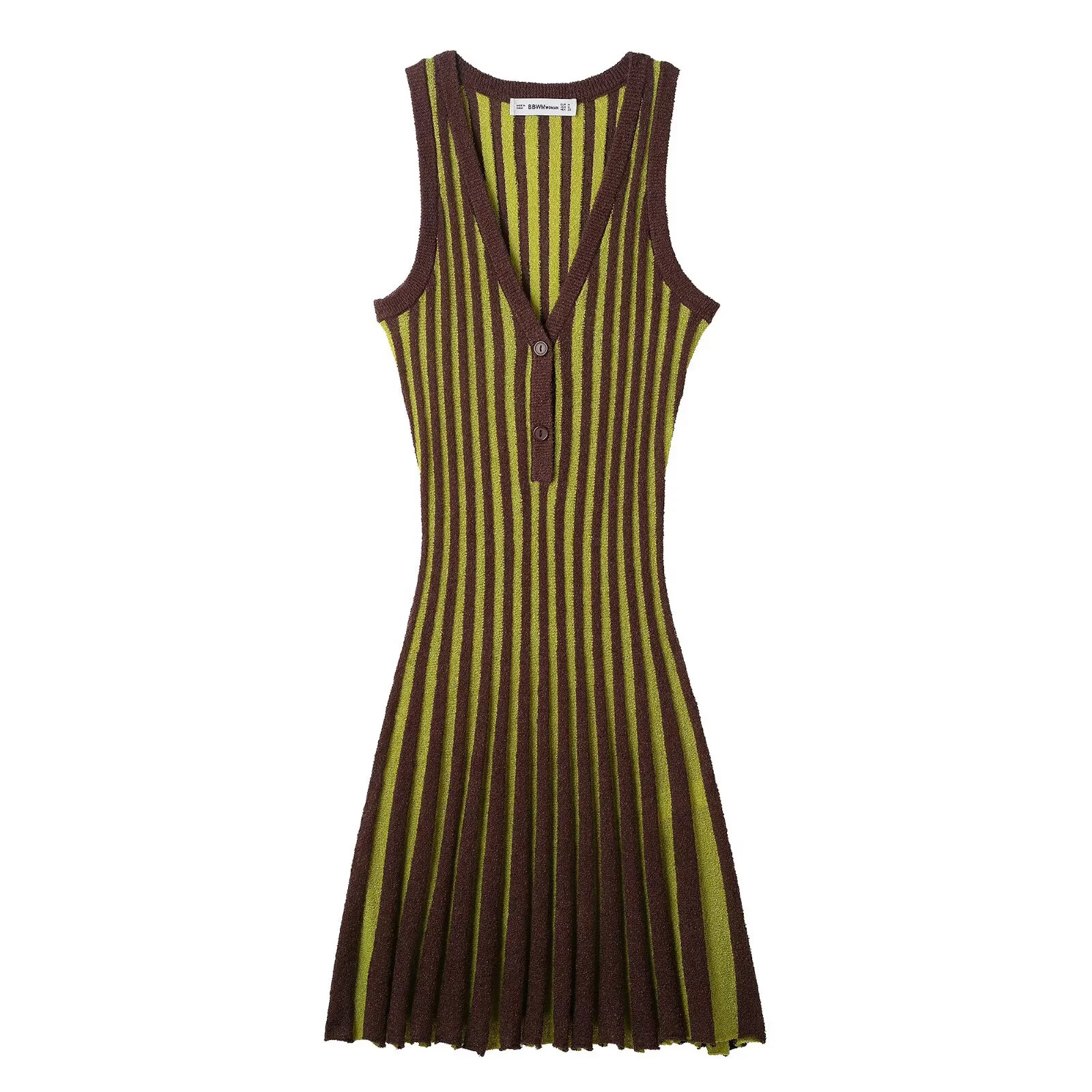 

2025 Spring New Product Women's Clothing Temperament Striped Knitted V-neck Sleeveless Short Dress
