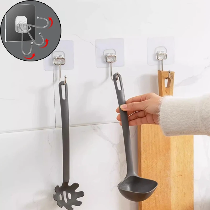Hook strong glue paste wall transparent hook non-punching hook non-marking strong load-bearing bathroom kitchen adhesive hook