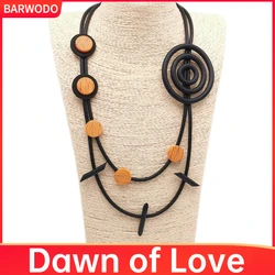 BARWODO Double Layer Charms Necklace For Women Round Wooden Accessories Gothic Designer Party Jewelry Wedding Gift Boho Necklace