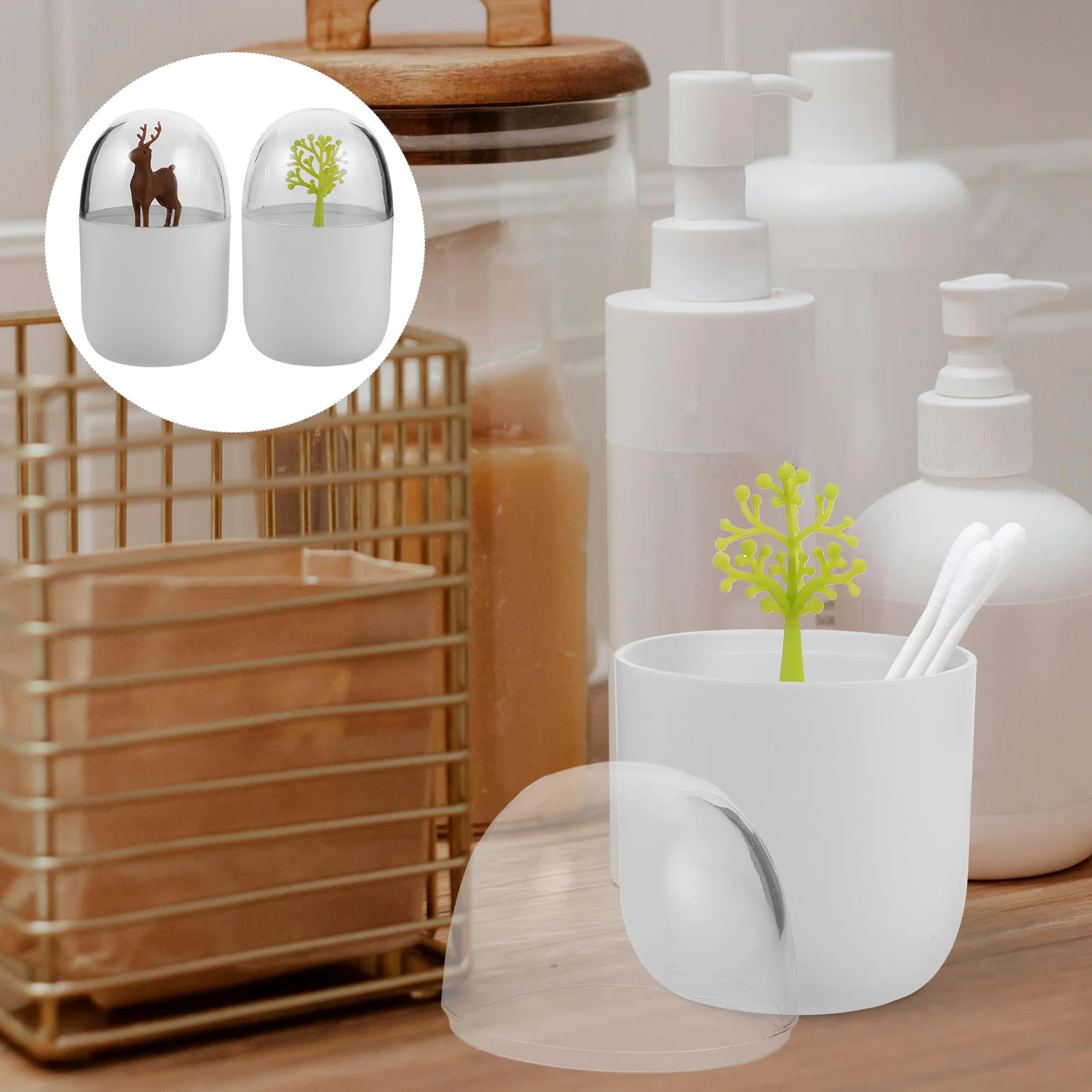 

2Pcs Plant Toothpick Holder Dispenser Cotton Swab Storage Box Portable Reusable Organizer for Home Office Travel Compact
