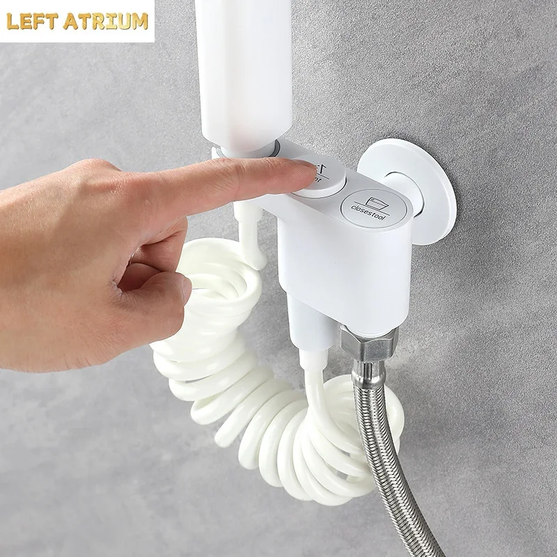 Simple White Dual Mode Toilet Spray Gun Set Toilet Cleaning Pressurized Nozzle Women's Washer Toilet Companion Accessories