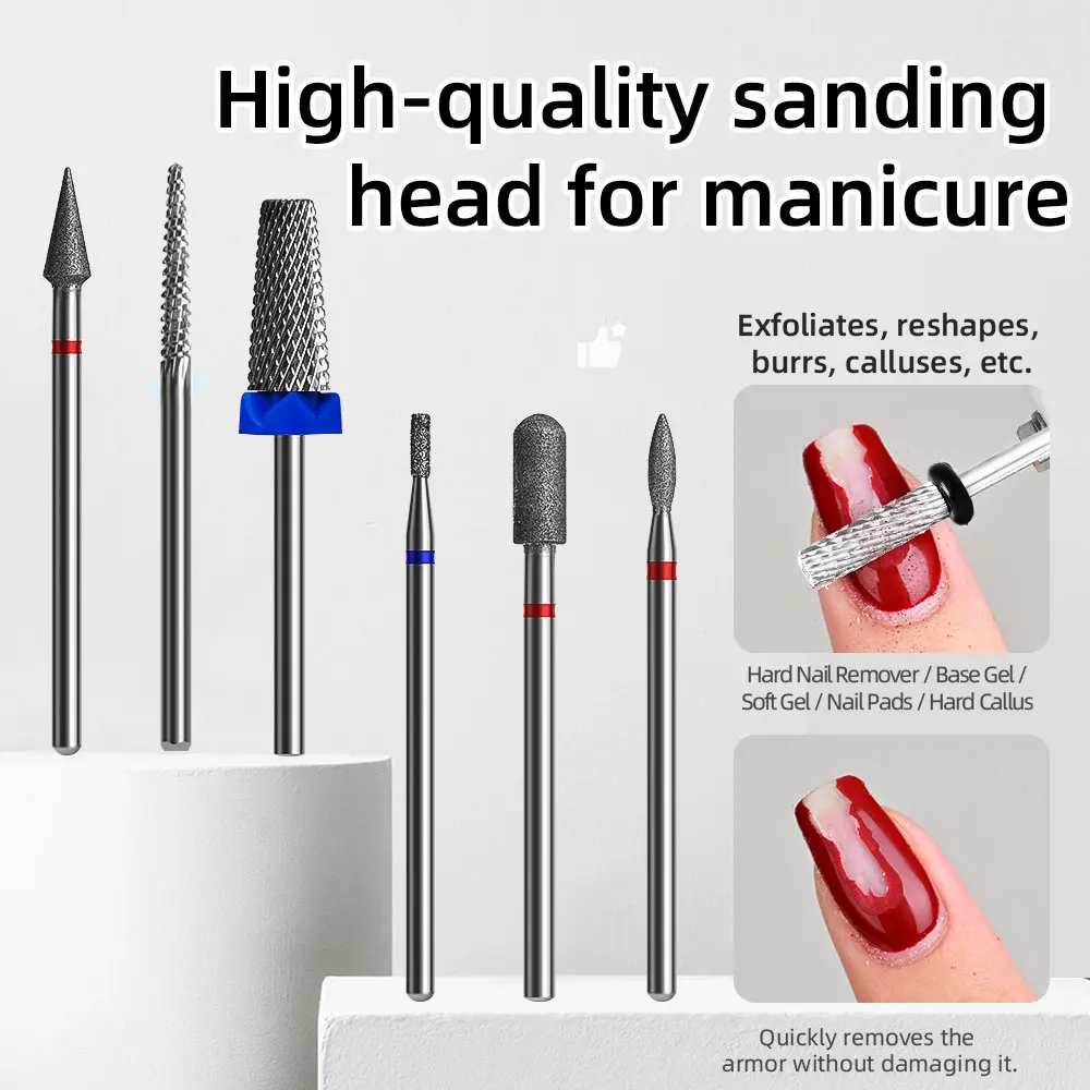 

6Pcs Nail Drill Bits Set Diamond Carbide Cuticle Remover Pedicure Tools Gel Polish Professional Nail Art Accessories Kit