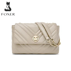 FOXER 2026 New Women's Shoulder Bag Split Leather Light Luxury Lady Crossbody Bag Commuter Versatile Fashion Bag