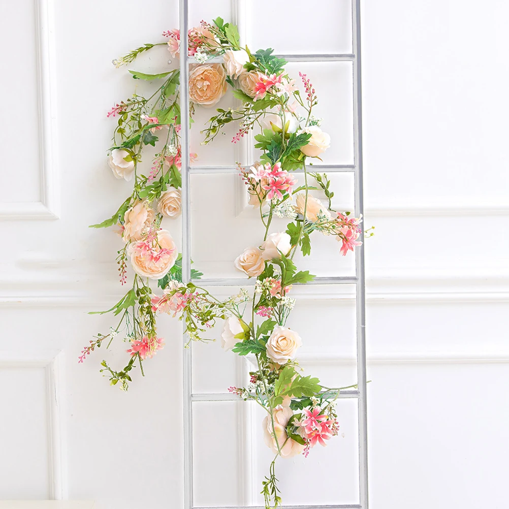 

1pcs Fake Flower Vine Silk Garland Artificial Rose Vines Wall Decor Wedding Home Cafe Decor Hanging Flower Vines For Door Mirror