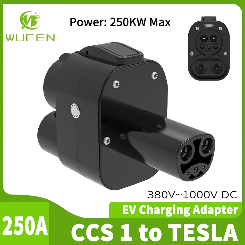 

WUFEN CCS1 to Tesla adapter for 2021 and newer Tesla Model 3/X/Y/S charges at up to 250 kW at DC Level 3 fast charging station