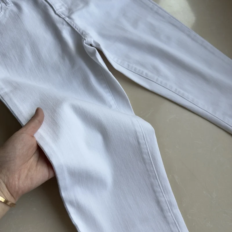Summer White Thin Jeans Women's Casual Stretch Pencil Pants High Waist Slim Versatile Raw Edge Ankle-length Denim Trousers