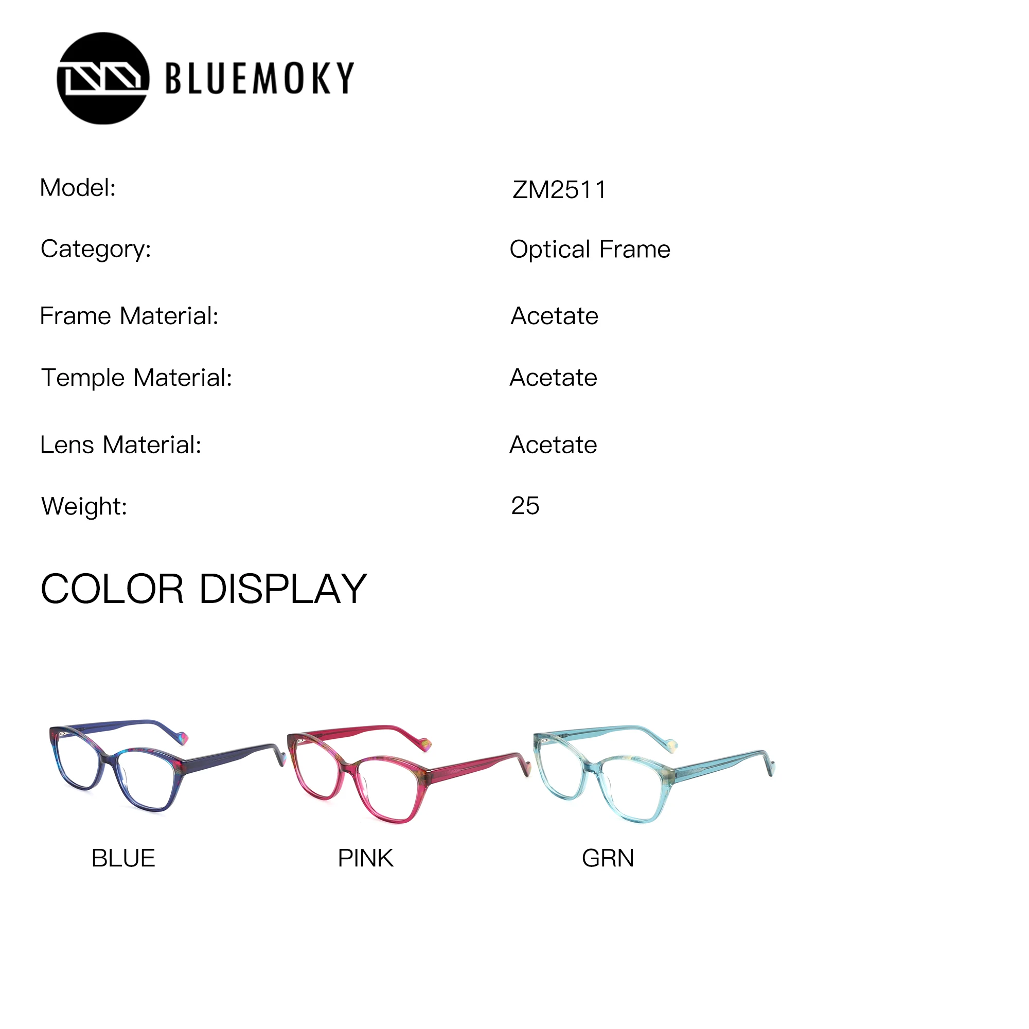BLUEMOKY (XXS Size) Butterfly Acetate Prescription Glasses Anti Blue Light Myopia Graduated Glasses For Myopia Woman