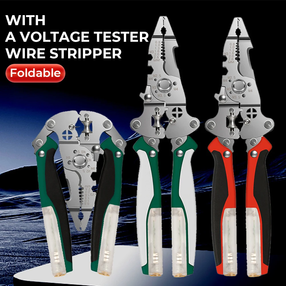 

New Wire Stripper with Tester, Multi-function Wire Stripper Electricians Voltage Testing Cable Cutting Scissors Crimping Pliers