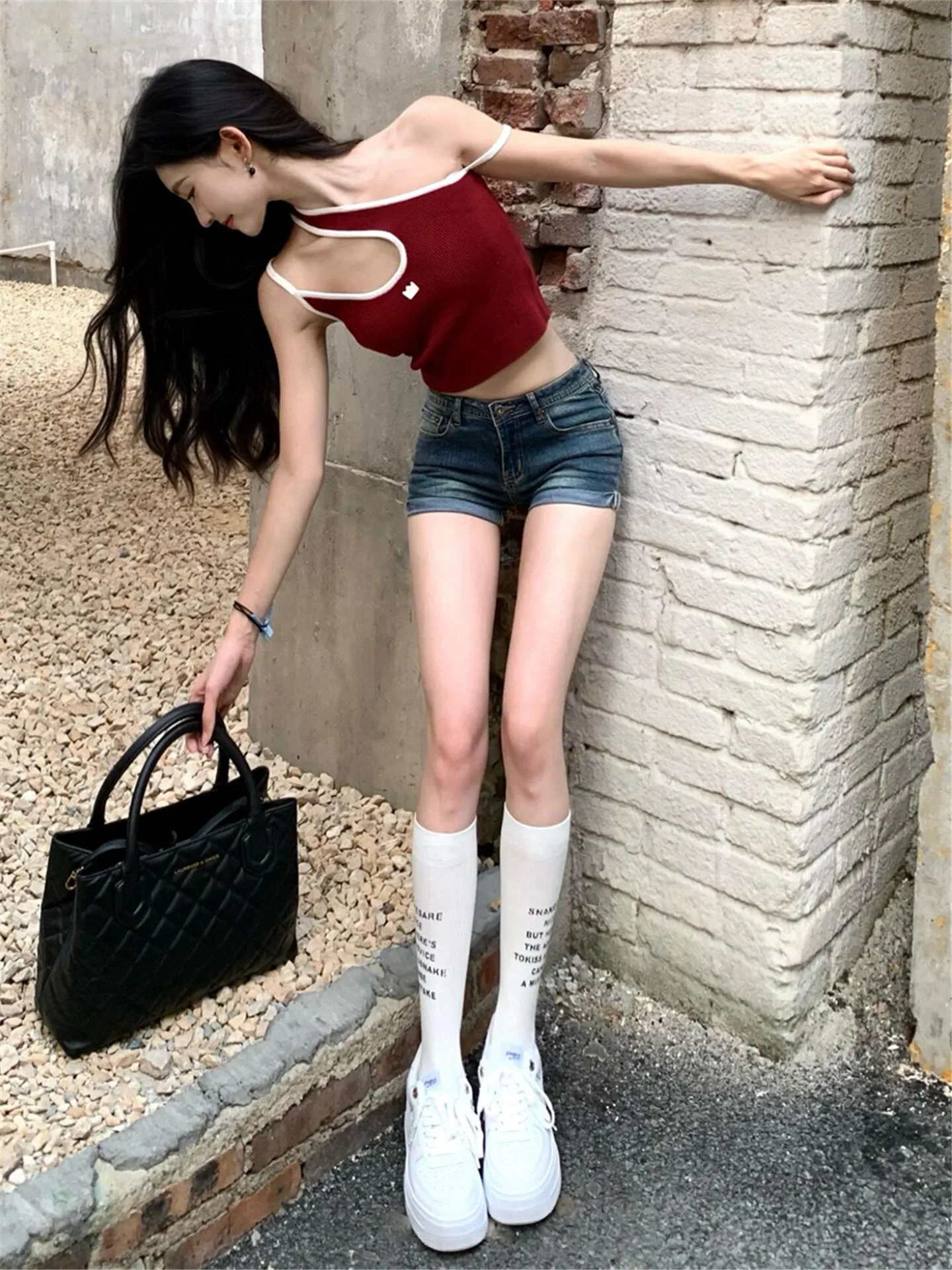 Low Waist Cuffed Denim Shorts Women's Summer Slimming Elastic Hot Pants American Street Style Retro Washed Cotton Jeans Shorts