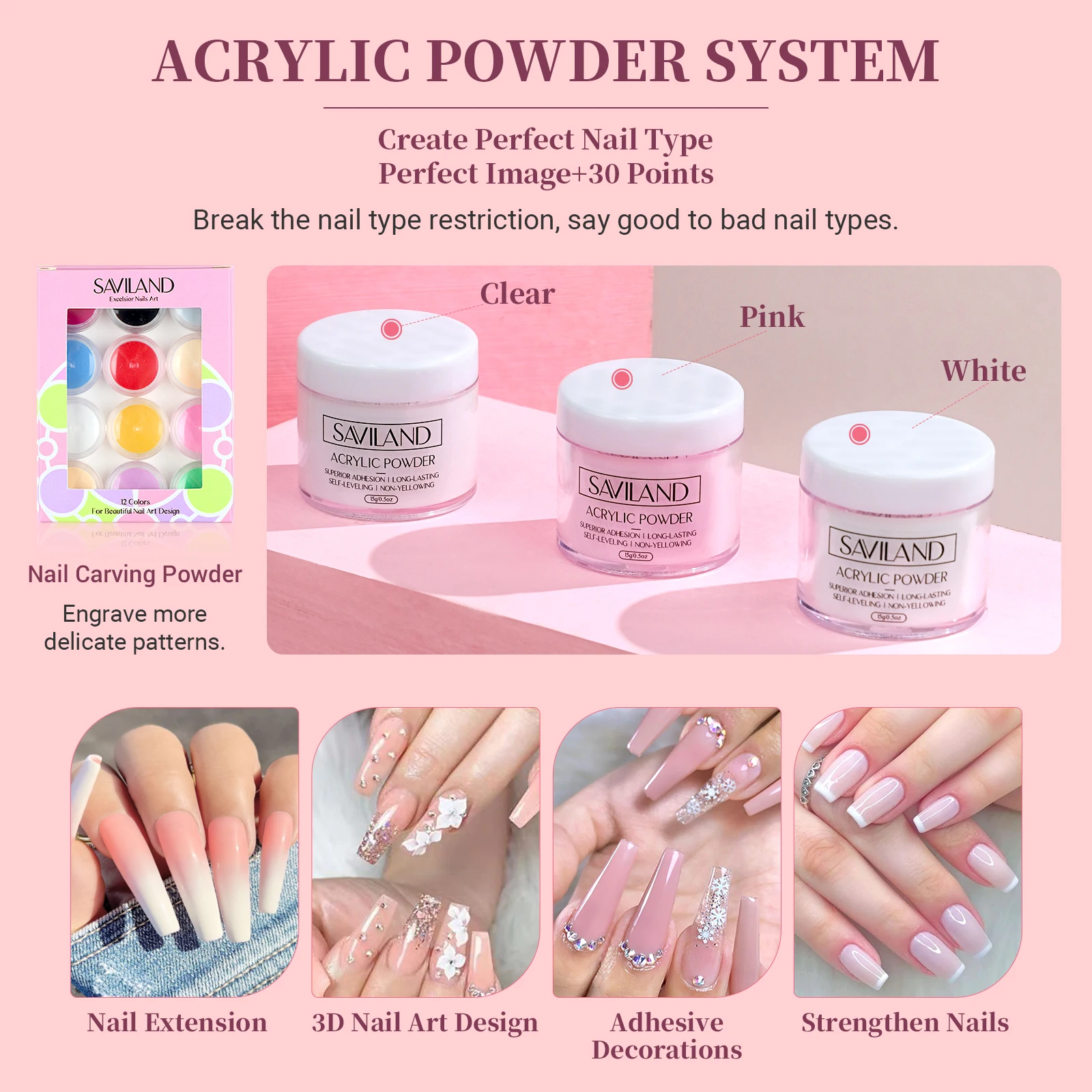 Saviland Acryl Nagelset Acryl Poeder En Vloeistof Met Nagelboor Acryl Borstelgel Nagellak Heldere Nagels Tips Nail Art Tool