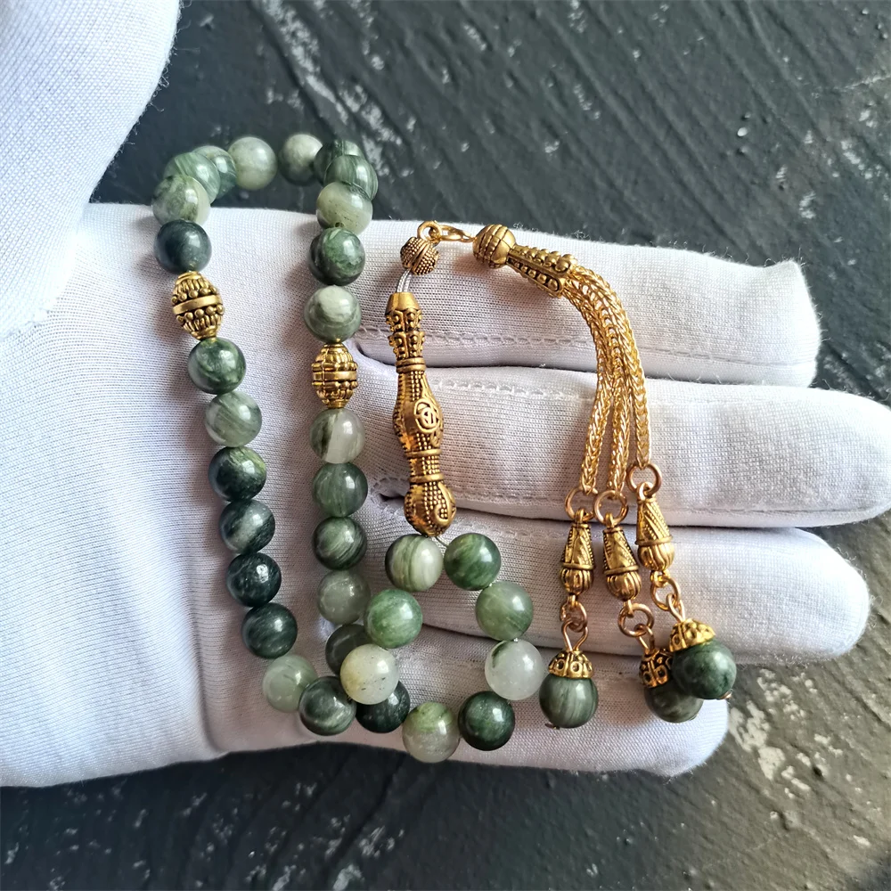 

Natural green wood stone tasbih prayer beads muslim rosary misbaha