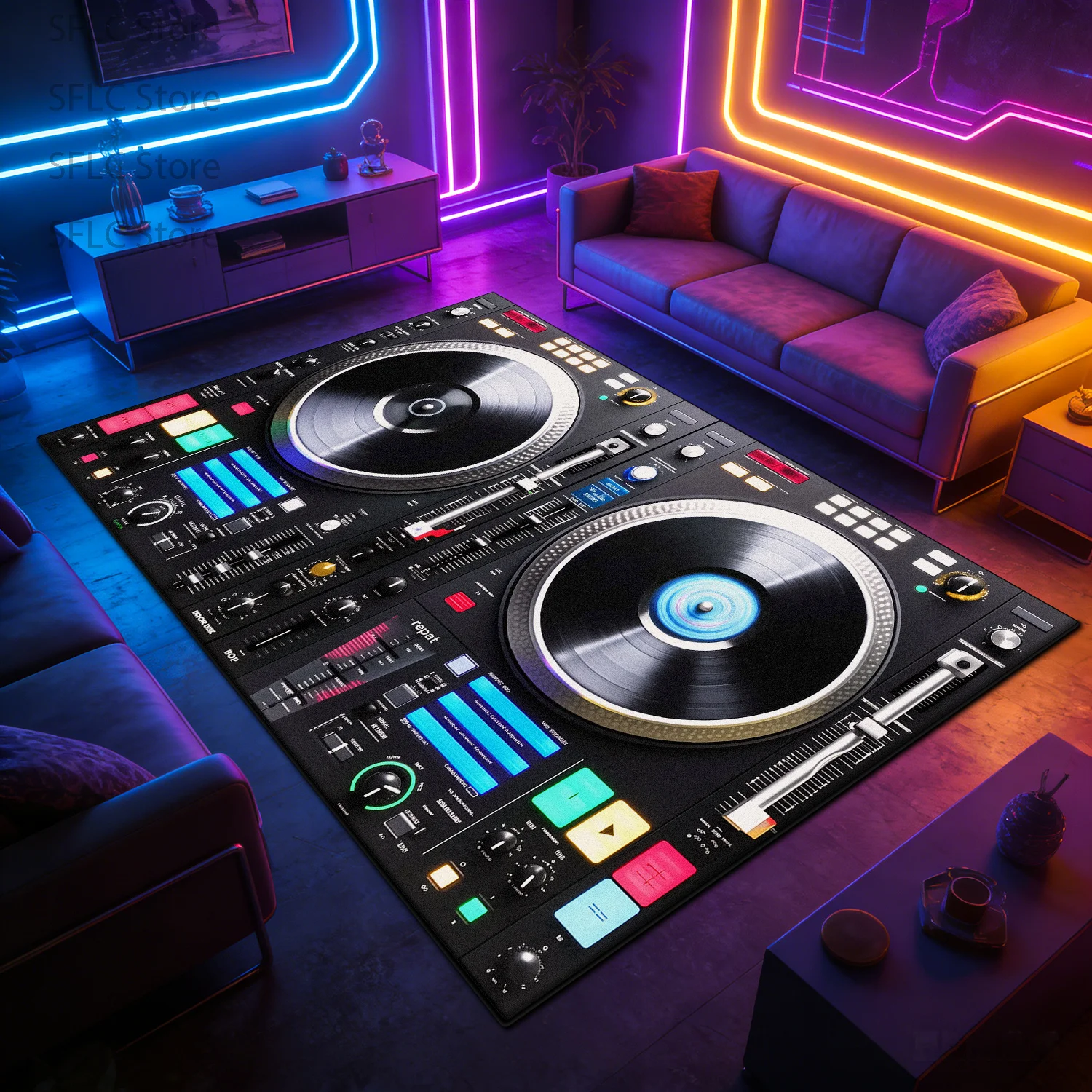 Modern 3D DJ Mixer Pattern Carpet for Gameing Room Easy Clean Fluffy Cool Floor Mats Decoration Living Room Non-slip Soft Rug