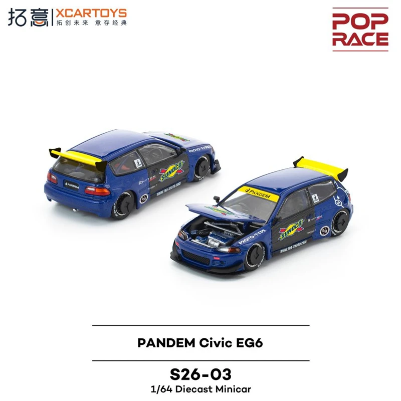 

Предпродажа Xcartoys x Pop Race 1:64 PANDEM EG6, синяя коллекция, миниатюрная литая модель автомобиля