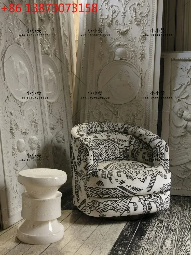 Hushan pattern single sofa chair living room French retro casual lazy chair designer high-end rotating small sofa