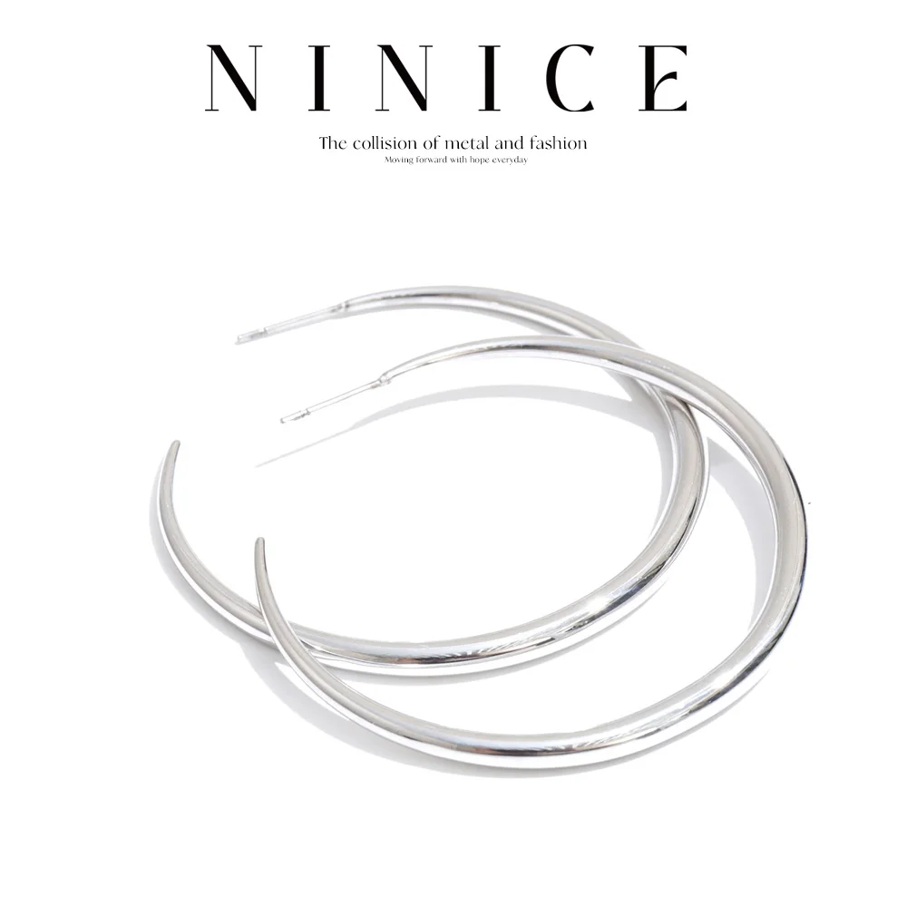 NiNice 28/40/50mm Stainless Steel Huggie Earrings Fashion C Rust Proof Metal Daily Wear Personalized Minimalist Jewelry