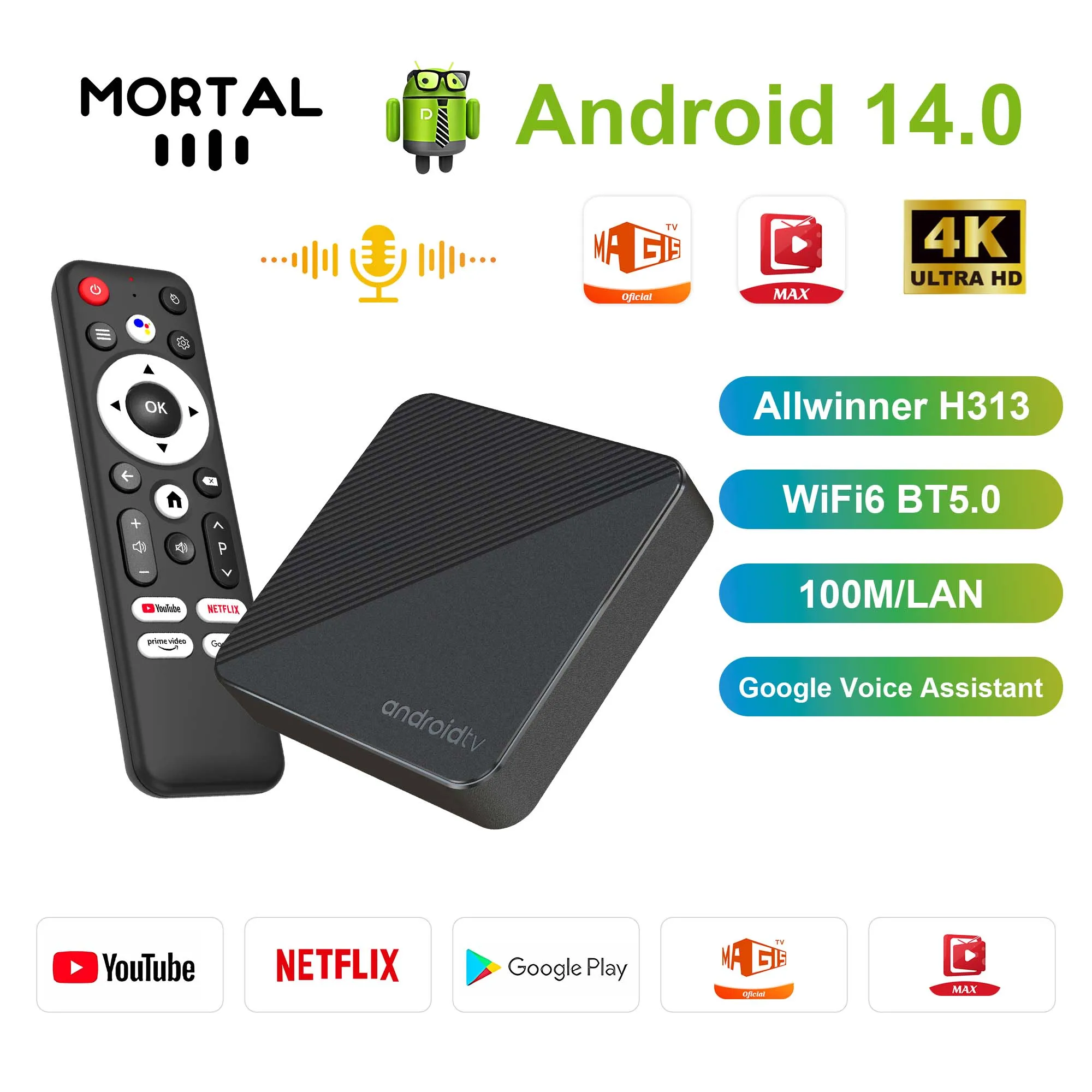 Android TV Box T1S Smart 4K Home theater AllwinnerH313 Streaming Media H.265 Iptv Global Version Netflix YouTube Wifi6 1000M