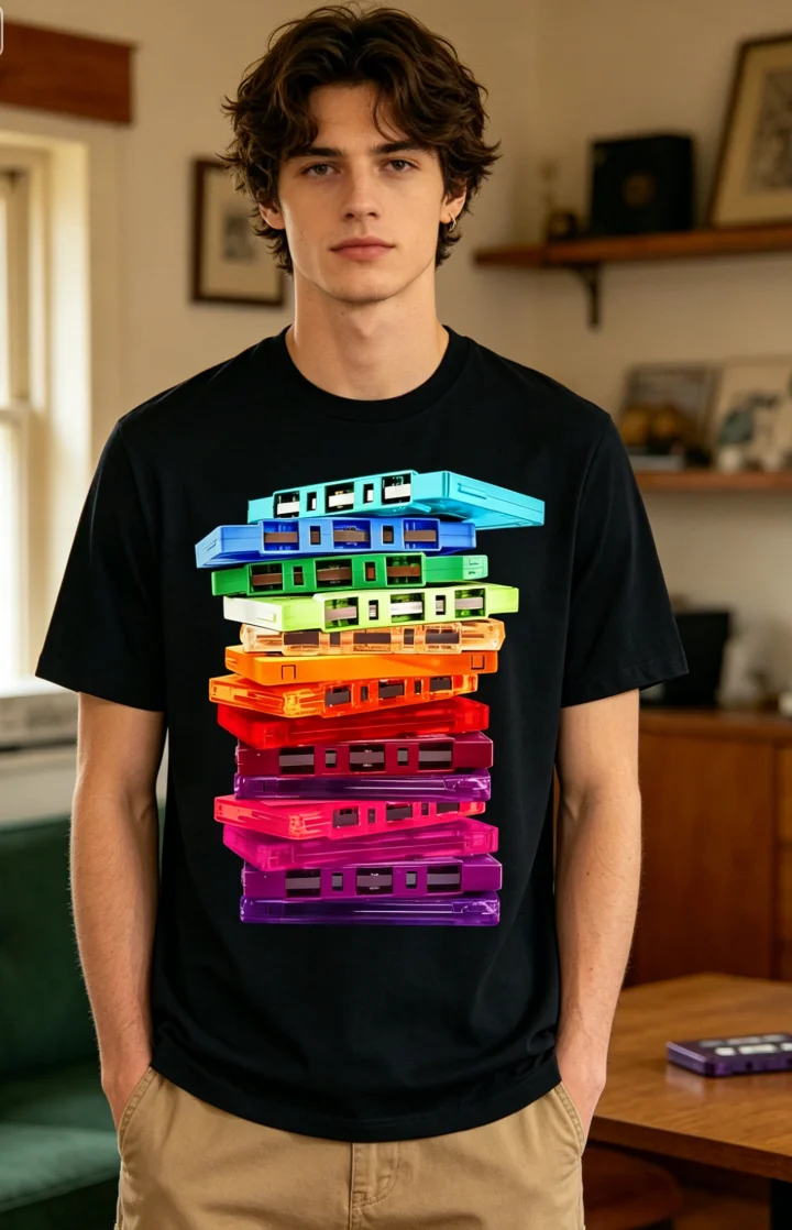 Mixtape T-Shirt Men's Casual Short Sleeve Funny Graphic Tee Crew Neck All-Season Wear Regular with Crew Neck T-Shirt Gift PLUS