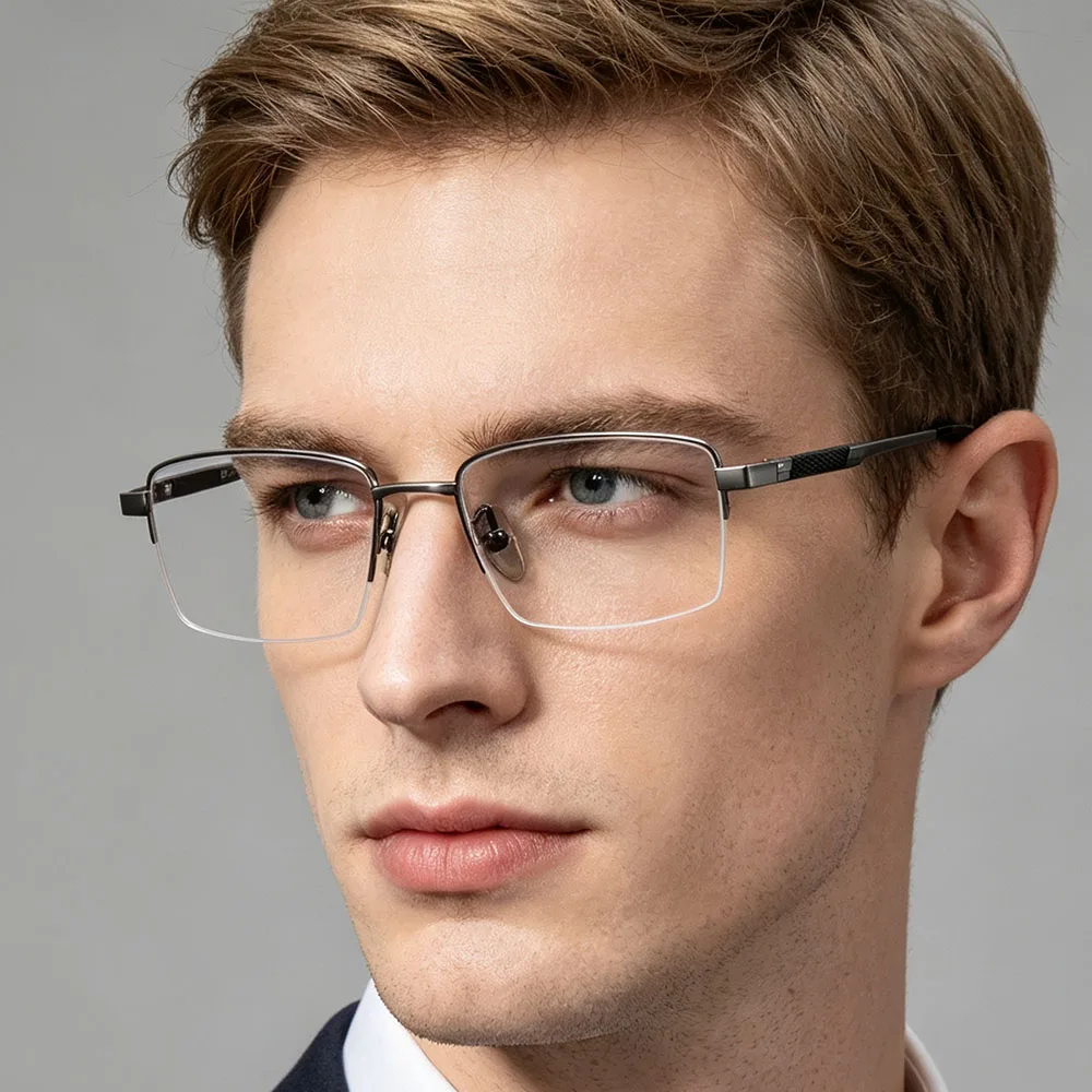 EYELUYAN 135mm Width Luxury Business Pure Titanium Semi-Rimless Optical Eyewear Frame Flexible Elastic Temple PELL725T