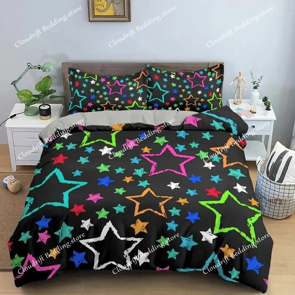 

New Fashion Star Pattern Duvet Cover Colorful Stars Print Quilt Covers For Bedroom Single Twin Queen King Bedding Set Home Decor