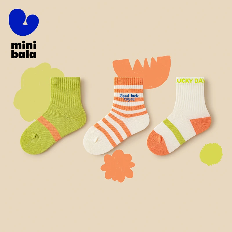 Mini Bala Unisex Kids Socks Baby Breathable Comfortable Stylish Trendy Children's Socks 3-pack