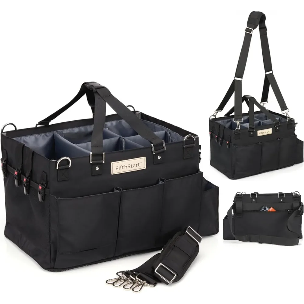 

Large Adjustable Cleaning Organizer Tote with 9 Pockets, Durable Nylon for Supplies and Diaper Caddy