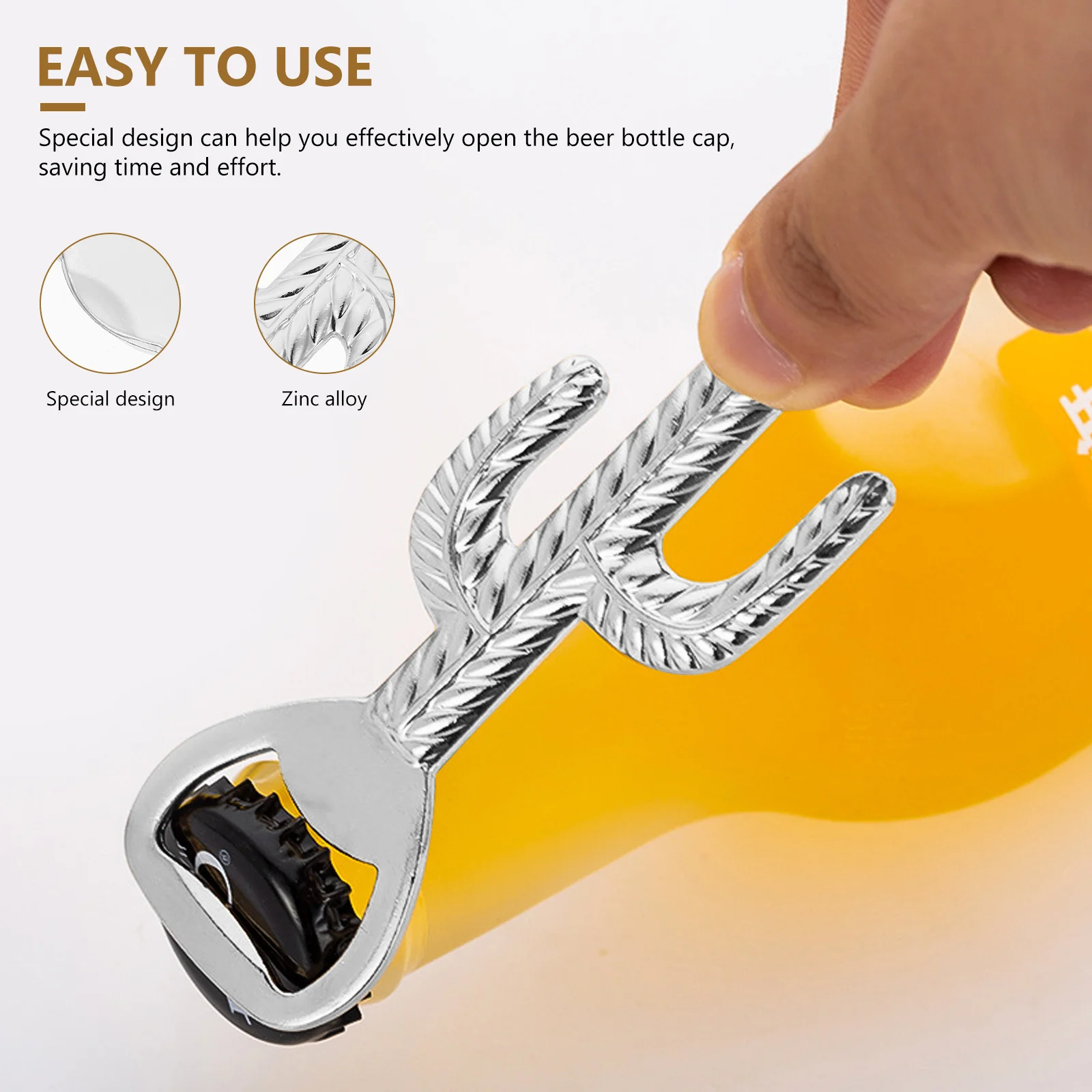 

2Pcs Bottle Opener Metal Cactus Shape Beer Lid Opening Tool Portable for Home Bar Picnic Outdoor Activities