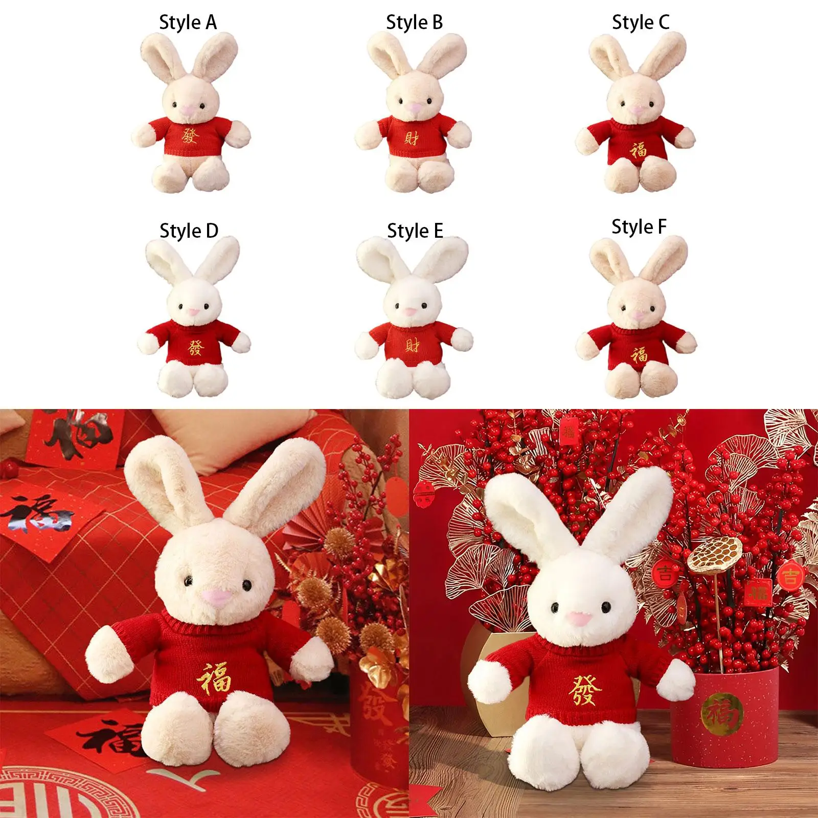 Lovely Red Sweater Plush Rabbit Stuffed Doll Height 40cm Exquisite Sewing Craft