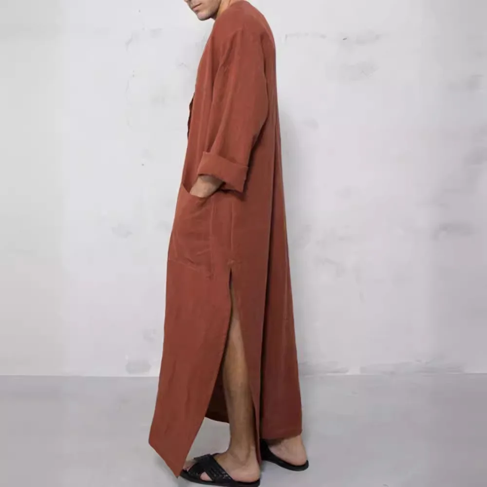 ビッグサイズ 3XL 4XL 5XL ムスリムローブ メンズ 無地 長袖 ポケット付きローブ メンズ サウジアラビア アバヤ ドレス ムスリム カフタン 男性用