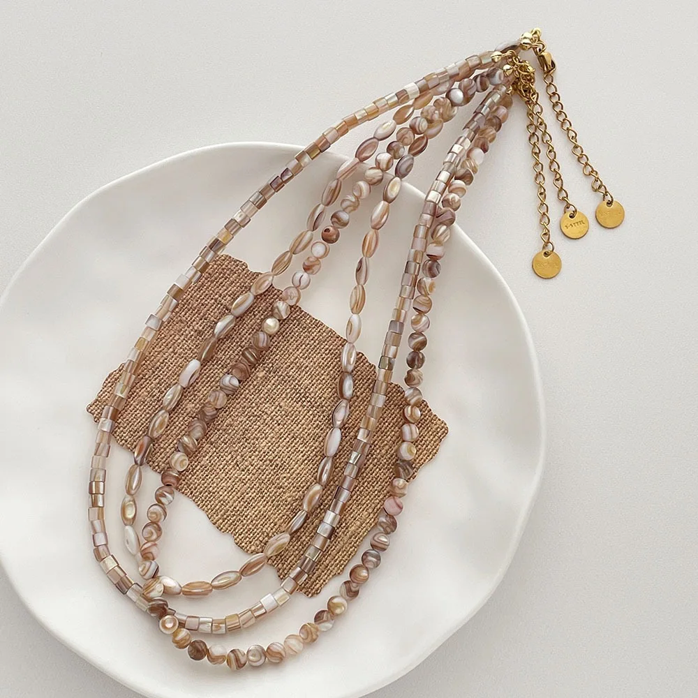 ins style natural Oxford shell rice grain beaded necklace women's, personalized retro collarbone chain commuter versatile access