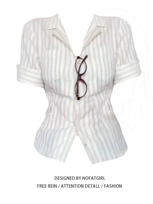

plus Size Women's Striped Shirt Commute Style Korean Version Slimming Top Beautiful Design Summer Versatile Fashionable