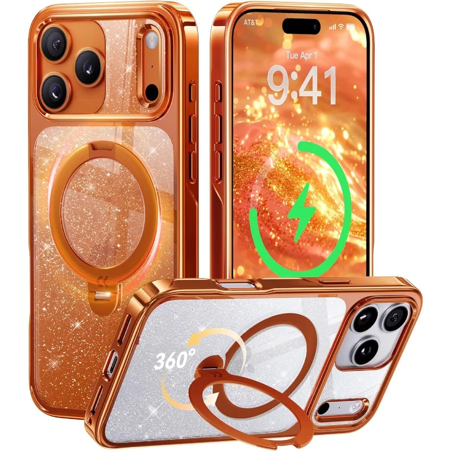 حافظة مغناطيسية لؤلؤية سباركل 360 سبين لهاتف آيفون 17 برو ماكس للنساء مع توافق MagSafe بطول 17 قدم مع حماية من السقوط #1