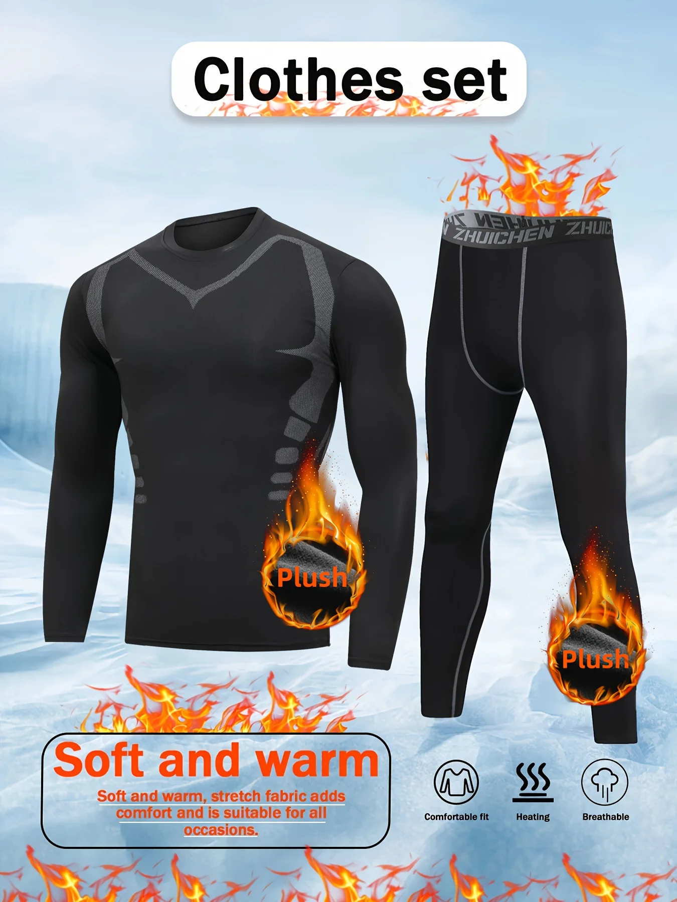 

Thermal clothing, men's tight pants, winter compression high-elasticity sportswear, running sets