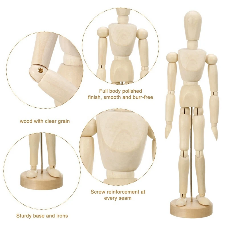 9 Pcs Artist Mannequin Model Wooden Manikin Drawing Moveable Figure Model With Stand Flexible Jointed Mannequin Easy Install