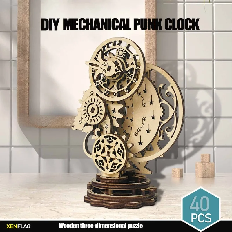 Wooden Mechanical Punk Clock Creative 3D Puzzle Children\'s Adult Educational Toys Hand-assembled Gift Decoration Ornaments