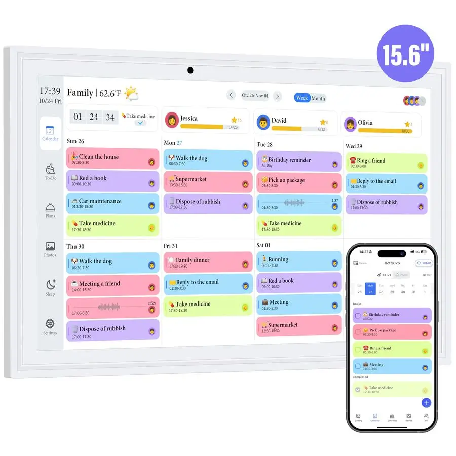15,6 inch digitale kalender, elektronische kalenderklusjesschema, slimme kalenders muur 1920 1080 Full HD interactief IPS touchscreen