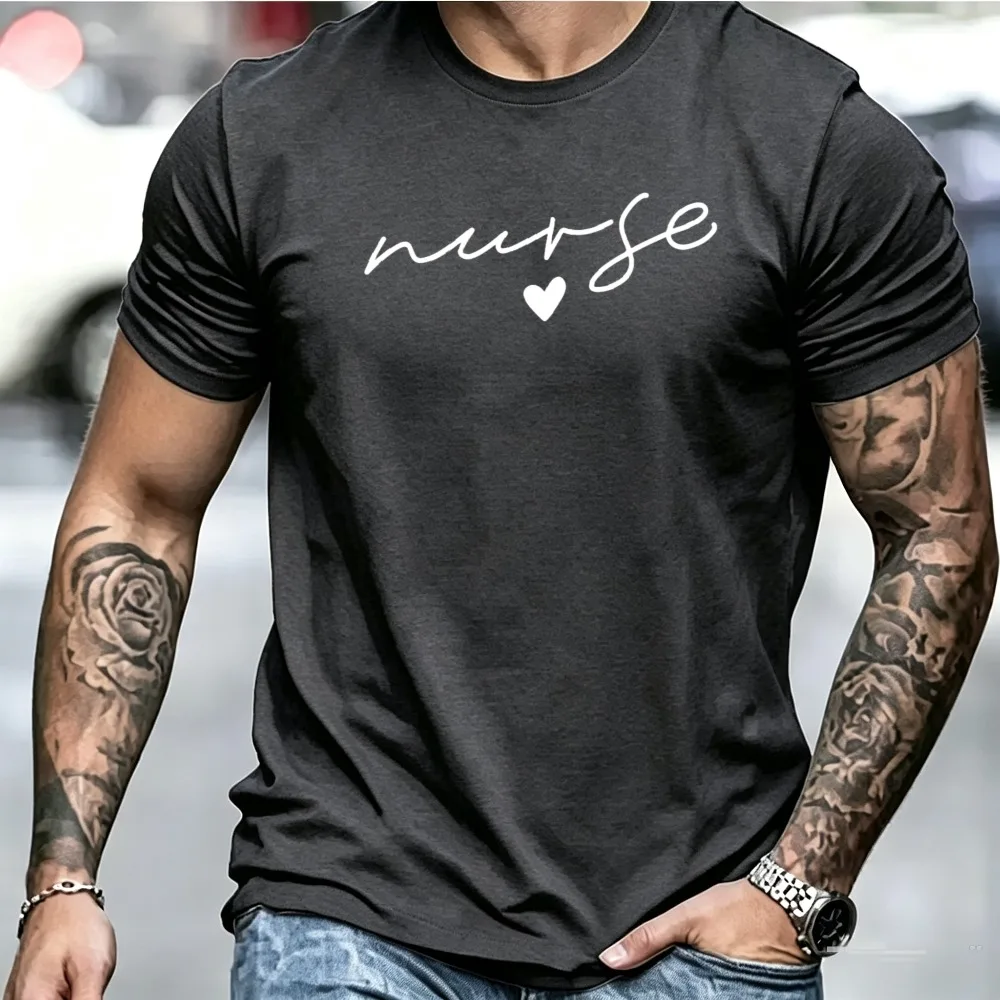 Nurse Heart Graphic Tshirt Casual Short Sleeve Round Neck Tee Healthcare Worker Nursing Student Nurse Appreciation Gift Slim Top