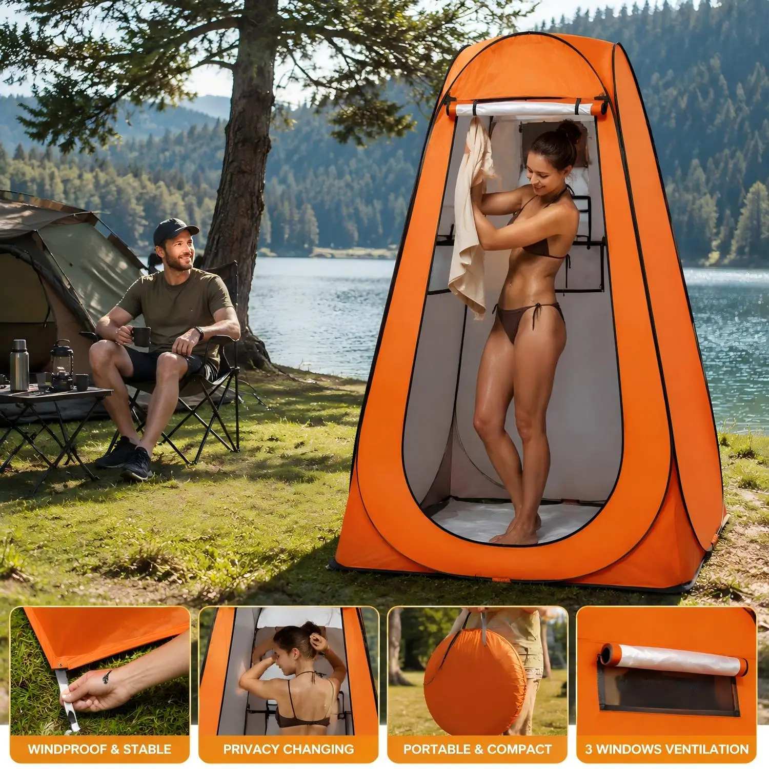 Tente de confidentialité automatique escamotable, abri pliable portable pour vestiaire de plage, tente de douche extérieure, toilettes mobiles, abri pare-vent, imperméable et pare-soleil pour le camping, la randonnée, les voyages – Cabane légère à montage rapide pour la plage, le parc, le camping-car, les pique-niques, les sorties en famille