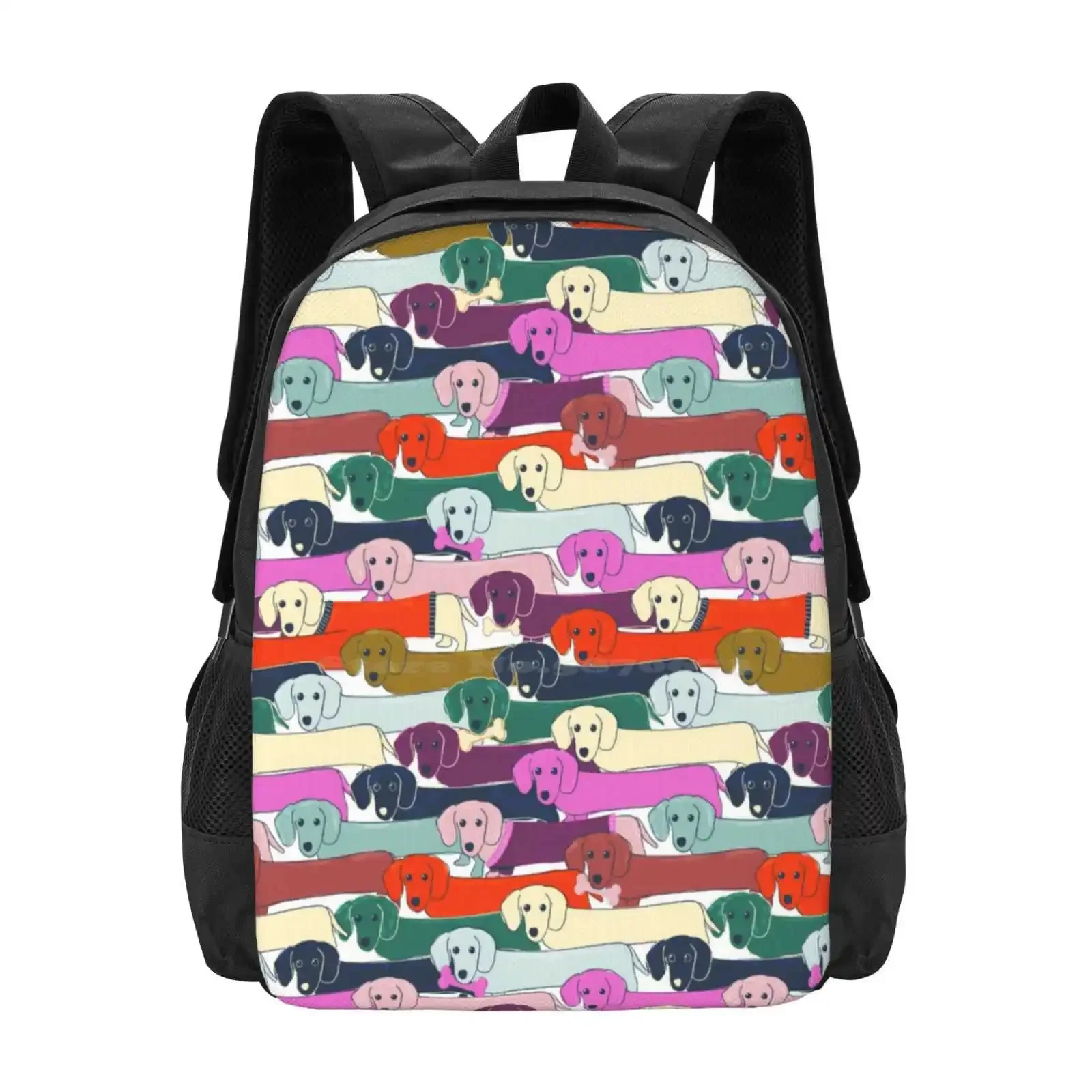 

Colored Dogs Pattern Hot Sale Schoolbag Backpack Fashion Bags Dachshund Animals Dogs Puppy Pattern Crowd Mass Busy Cute Friends