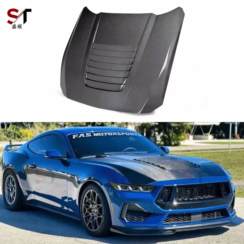 

Подходит для 24-летнего Ford Mustang, капот из углеродного волокна, сухой карбоновый капот, модифицированный головной убор Mustang, окруженный