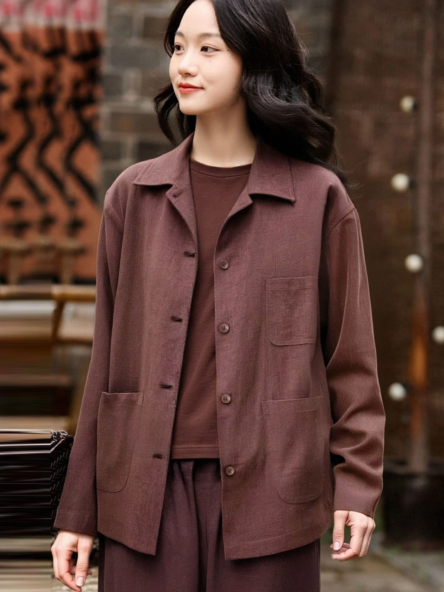 

Chic Linen Fabric Long Sve irt Collared Women's Outerwear Casual Sle Breathable Comfortable Fit for Autumn Season
