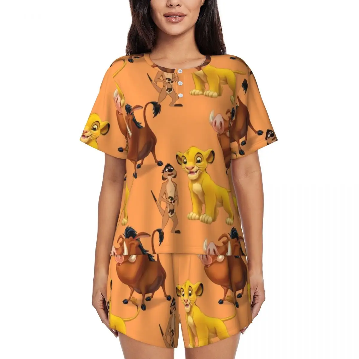 

Women The King Lion Simba And Nala Pajamas Set Custom Printed Short Sleeve Sleepwear Loungewear Pjs 2 Piece Sets