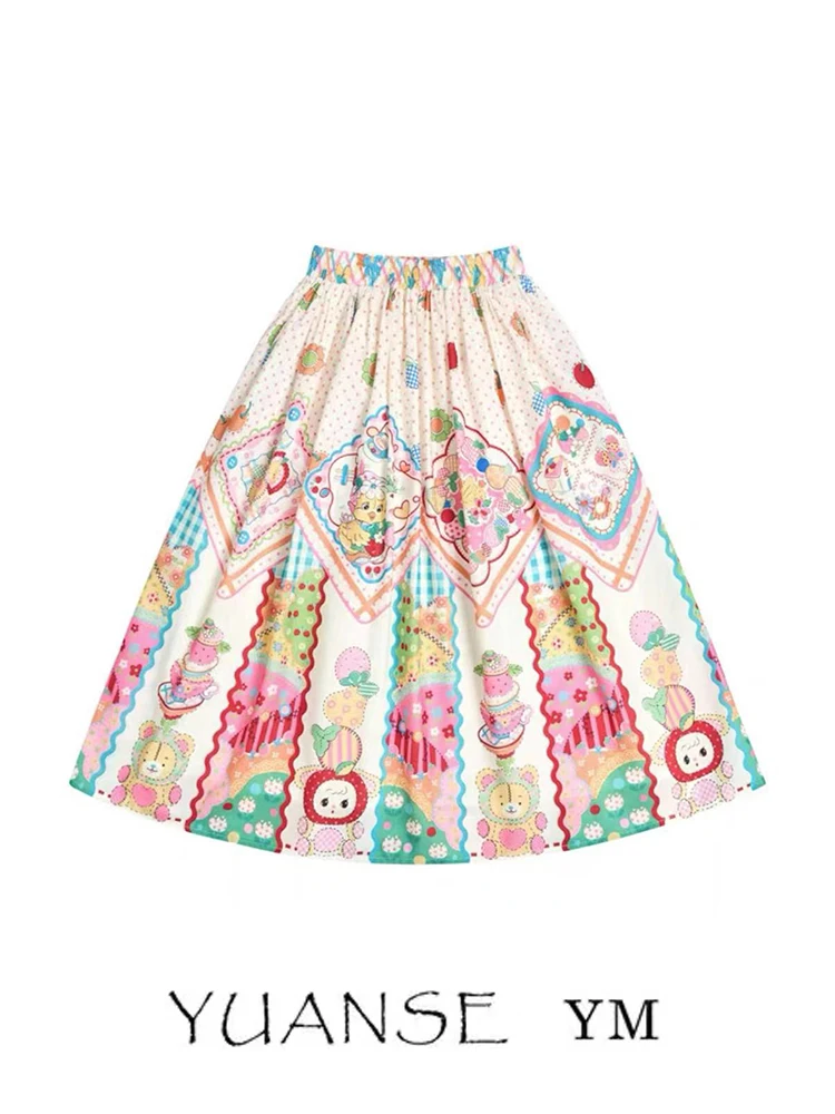 Vintage Floral Print Square Scarf Waist Half Skirt Women's Spring Autumn Elastic Waist Patchwork Anti-Aging Dopamine Skirt