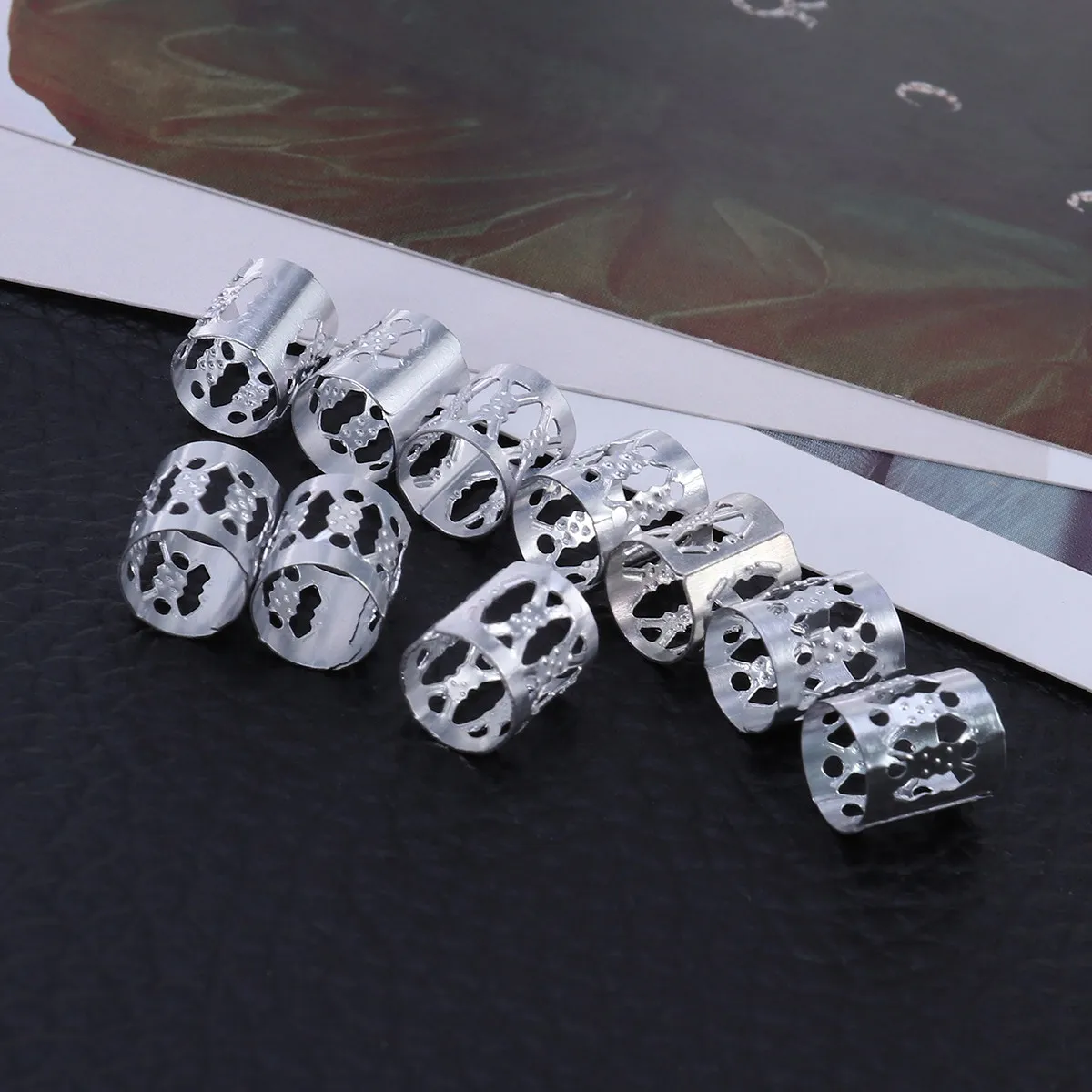 

10Pcs Aluminum Alloy Hair Cuffs Adjustable Dreadlock Rings 8Mm Diameter 10Mm Length Braiding Beads for Dreadlocks Braids Hair