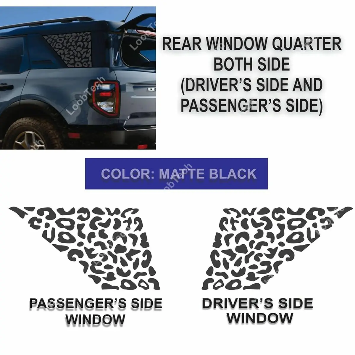 Pre-cut Leopard Cheetah Print Window Decals For Ford Bronco Sport 2021-2024 2Pcs Matte Black Window Trim Stickers