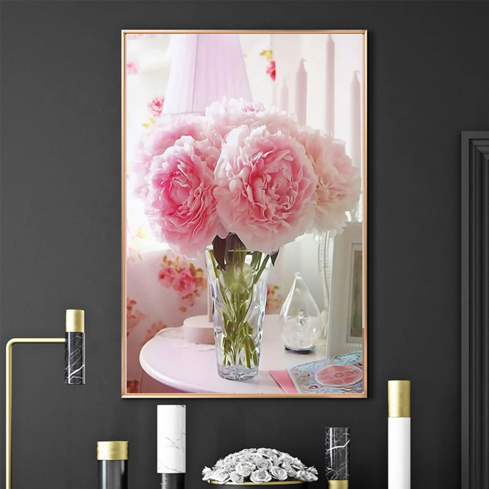 Fantasy Pink Flower DIY 5D Diamond Painting Embroidery Peony,Stitch Cross,3D,Diamond Mosaic,Triptych,Home Art Rhinestone