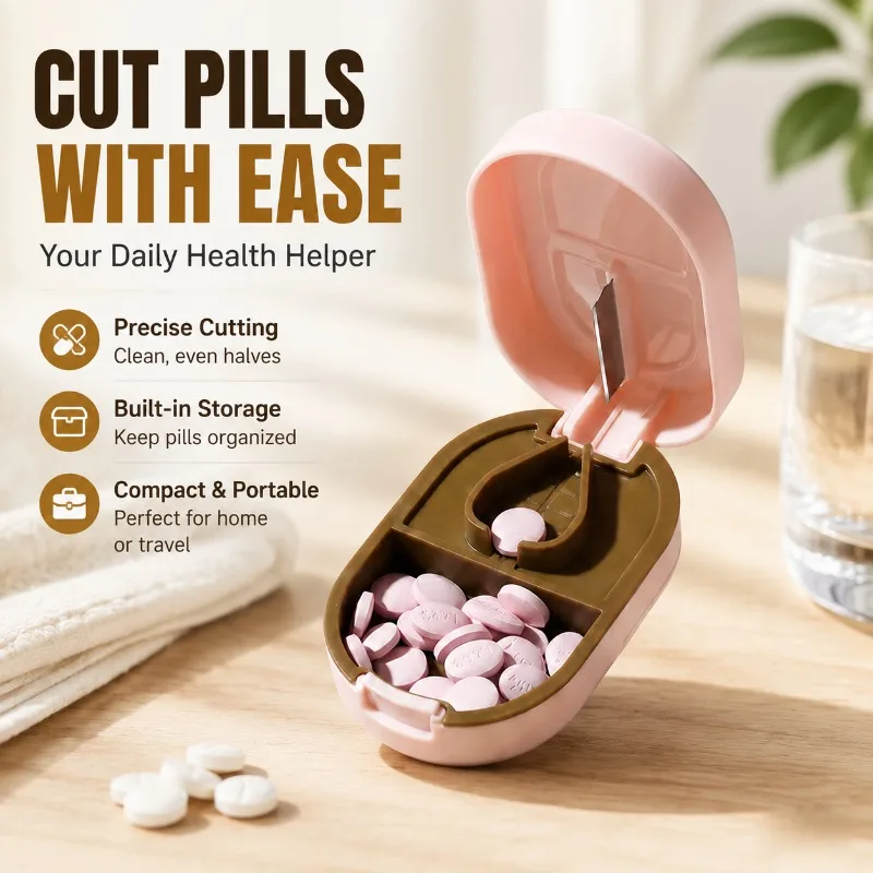 Portable Pill Cutter Splits Tablets Into Two Parts Mini Medicine Storage Box Household Tablet Divider Compact Drug Container