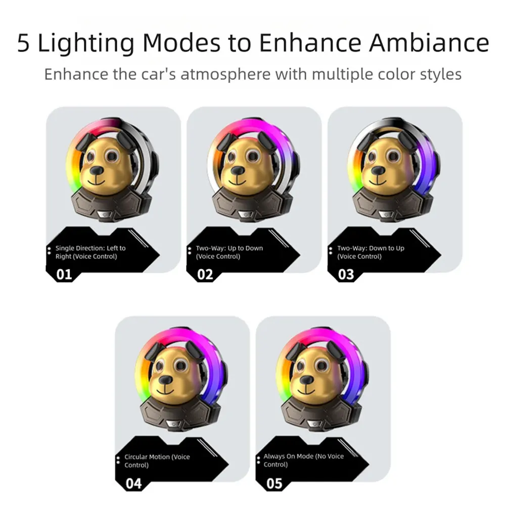 الصوت المنشط للسيارة Ambient Light Auto Auto Armatherapys ناشر الضوء اللطيف الكارتون الكلب التصميم المصنوع صوتًا صوتيًا
