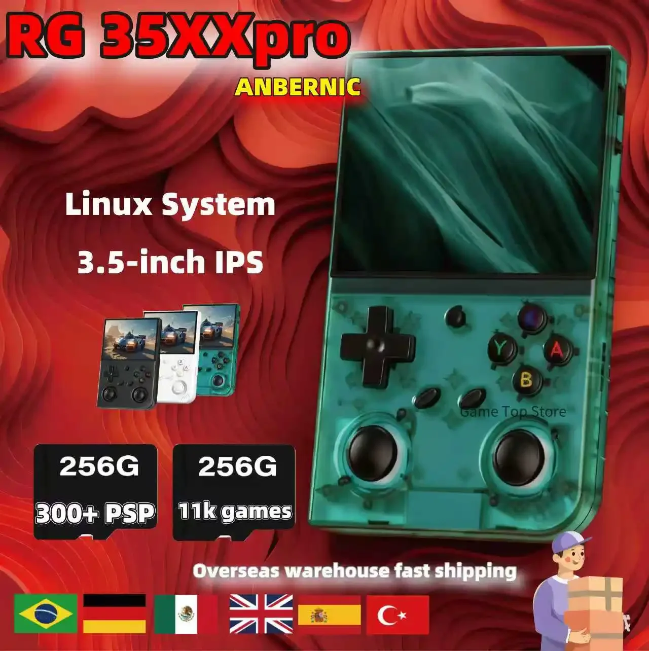 ANBERNIC RG35XX PRO RG 35XXPRO 레트로 휴대용 게임 콘솔 레트로 비디오 게임 플레이어 3.5인치 IPS 화면 리눅스 64비트 3200mAh 256G PSP