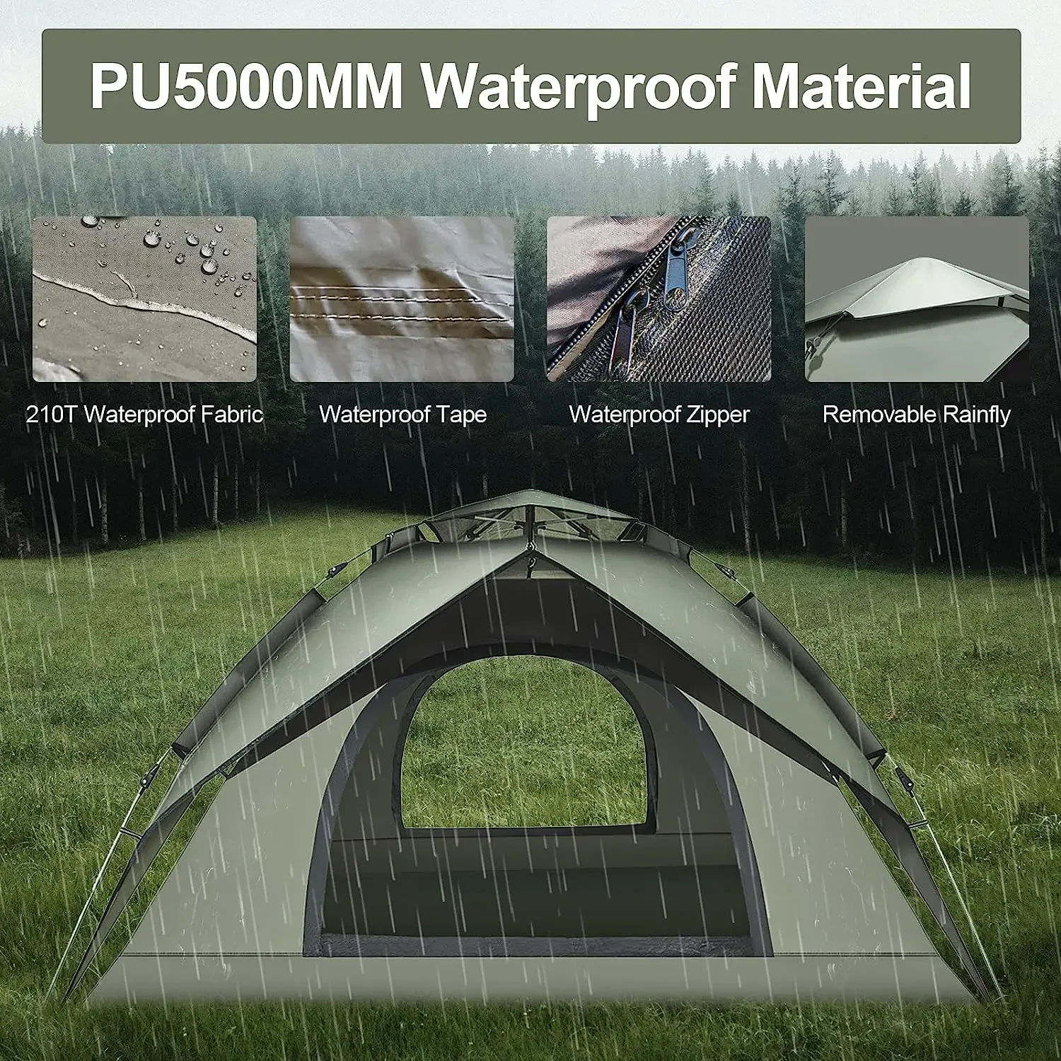 

zz instant pop-up tent, camping tent 2-in-1 double waterproof